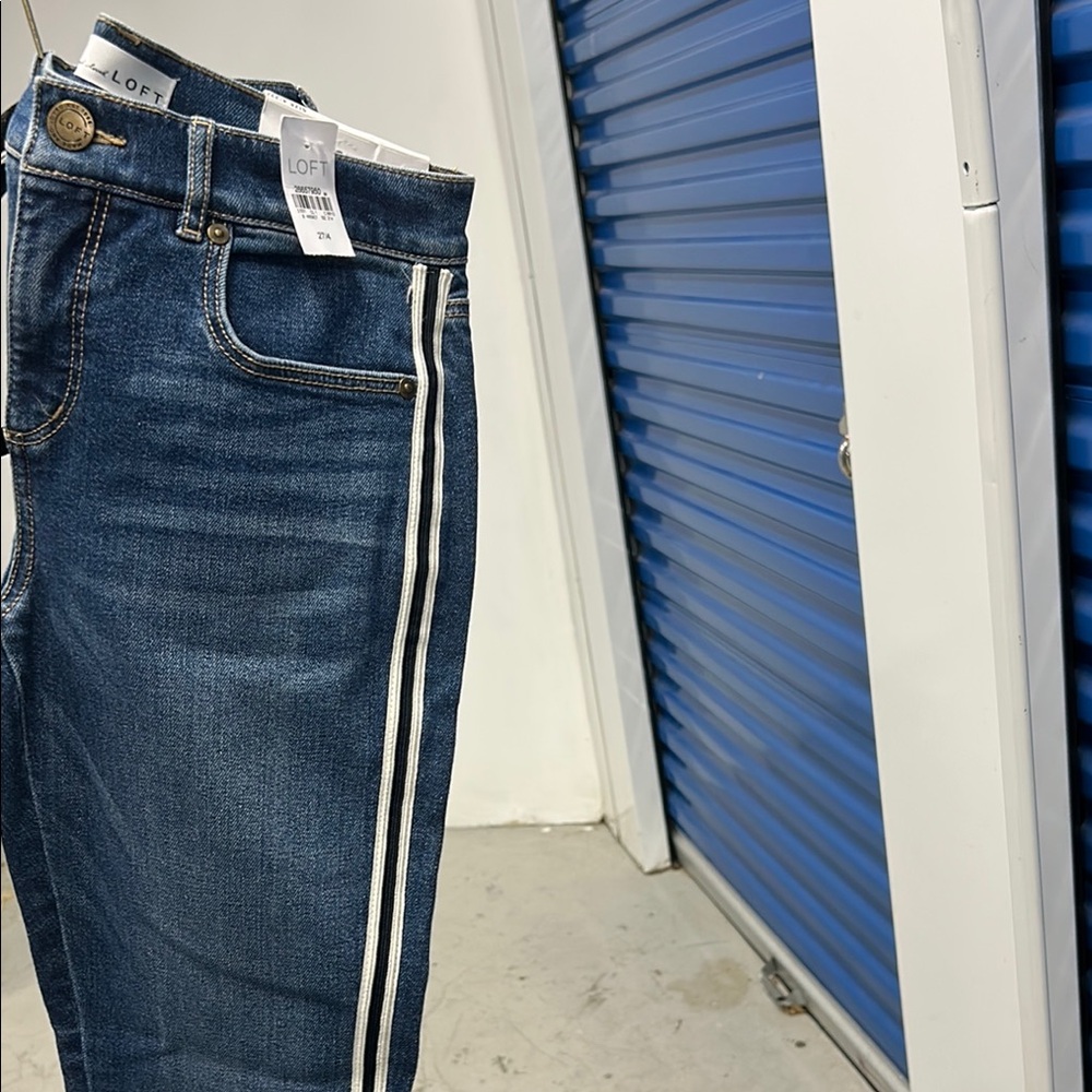LOFT Blue Jeans with White Stripe